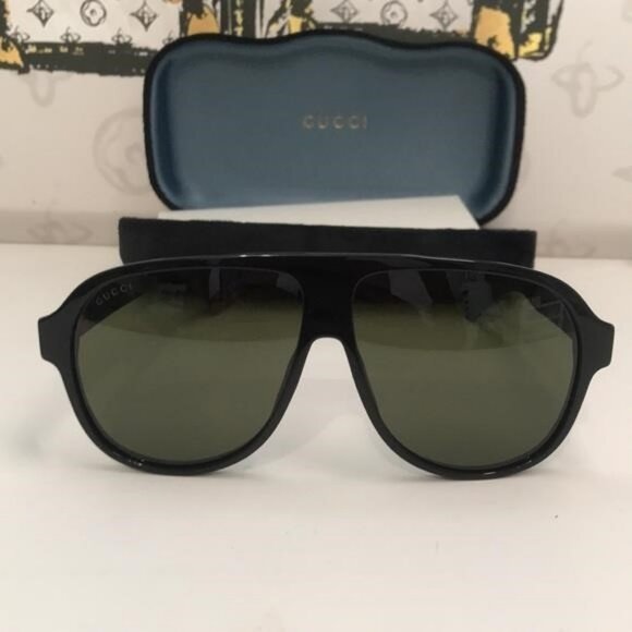 Authentic ✨ Brand New Gucci GG0009S 001 Pilot Sunglasses – Shiny Black Frame wit - Picture 6 of 11